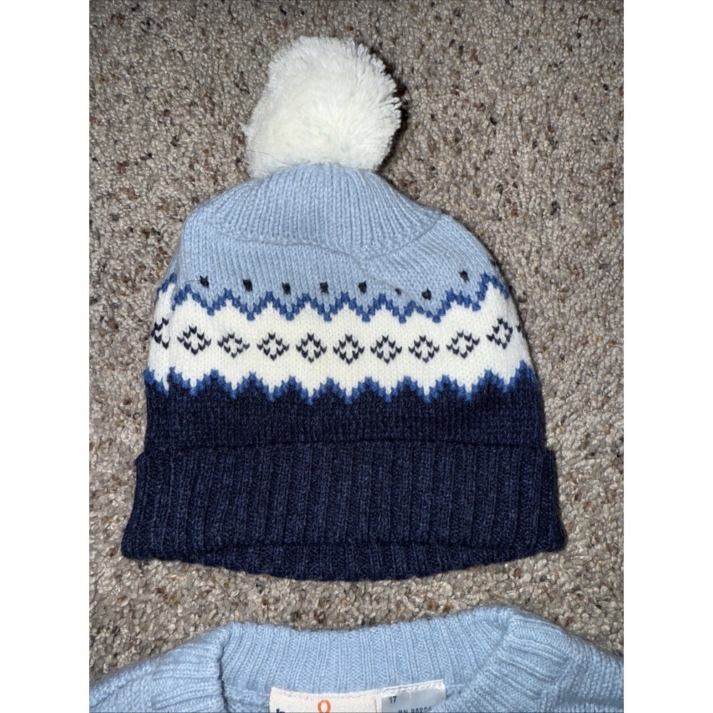 Vintage b.t. kids Puppy Dog Pulling Sled‎  Sweater  w Beanie Hat Blue 24 Months - Picture 4 of 6